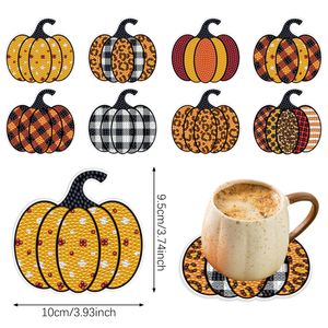 Kit de peinture DIY avec strass en forme de citrouille d'automne, 8 pièces, mignon, antidérapant, porte-gobelet en acrylique, pour débutants, adultes, fournitures artistiques, modèle - Product Image 4