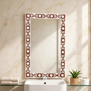 Espejo de Pared Rectangular Decorativo de Madera con Borde de Mosaico Marroquí Azul y Blanco - Product Image 5