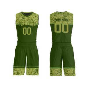 Ensemble d'uniformes de basketball personnalisés sublimés, motif géométrique vert, col en V, sans manches, tissu en maille respirant, unisexe adulte, athlétique - Product Image 6