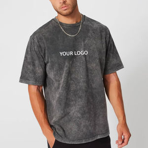 Camiseta de hombre con logo serigrafiado personalizado, estilo vintage, lavado ácido, oversize, hombros caídos, cuello redondo, precio económico, OEM personalizado - Product Image 1