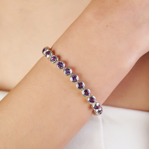 Wholesale Custom Women's 925 Sterling Silver Round Cut Natural <b>Amethyst</b> Gemstone Tennis <b>Bracelet</b> Wedding Party Wear - Product Image 2