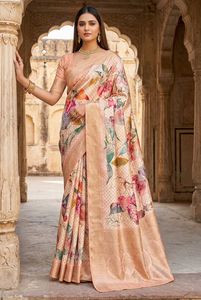 Indian Latest Design Digital Floral Print Saree in Banarasi Silk for Wedding Occasion and Festive Party for Women Fancy Wear - Product Image 4