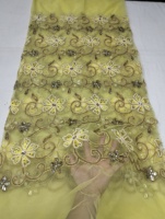Vestido de Mujer con Encanto Étnico Clásico, Tela de Encaje Nigeriana Auténtica, Bordado Computarizado con Patrón Floral, Poliéster/Algodón, 120 GSM