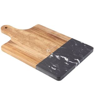 Planche à découper en marbre et bois, ovale, double matériau, résistante au lave-vaisselle, plateau de service à fromage avec trou de suspension pour usage domestique et hôtelier de luxe - Product Image 2