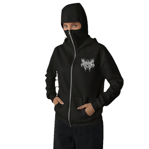 Sudadera con capucha doble personalizada para mujer, con cremallera, de poliéster y algodón, informal, con máscara facial integrada y ajuste holgado - Product Image 3