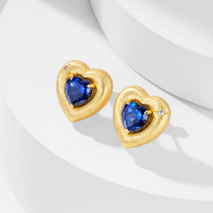 Heart Shape 18K Gold Plated Sapphire <b>Stud</b> <b>Earrings</b> For Women Romantic Everyday Wear Jewelry - Product Image 3