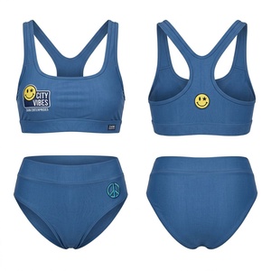Women <b>Bikini</b> <b>Set</b> Premium 100% Polyester 240 GSM Regular Fit <b>Blue</b> High Waist Racerback Solid Custom Digital Print Front/Back Logo - Product Image 1