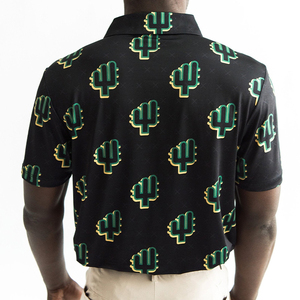 Polo de Manga Corta Negro para Hombre con Estampado de Cactus, Casual, Tejido Transpirable, Corte Regular - Product Image 2