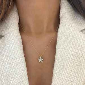 Collar con Colgante de Estrella de Diamantes Chapado en Oro de 18K para Mujer, Uso Diario Minimalista, Corte Brillante Redondo, Color G, Diamante Natural - Product Image 2
