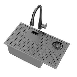 Évier de cuisine rectangulaire moderne Daystar Trade à cuve unique, à encastrer sous plan, surface noire brossée, robinet fait main, design minimaliste - Product Image 1
