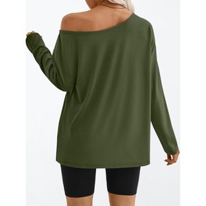 Camisetas de gran tamaño a la moda de otoño 2025, camisetas con hombros descubiertos para mujer Queen con mangas largas, camisetas informales básicas, ropa de estilo Y2K - Product Image 2