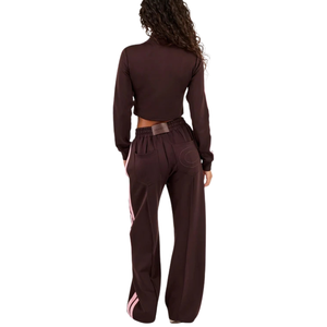 Womens Cropped Full <b>Zip</b> Hoodie Tracksuit Set <b>Side</b> Stripe Wide Leg <b>Trousers</b> Drawstring Waist Two Piece Casual Street Style Outfit - Product Image 2