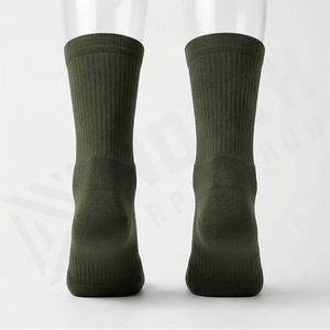 Crew <b>Socks</b> Solid Olive Green Knitted Breathable Polyester Spandex <b>Running</b> Athletic Summer Adults Standard Thickness - Product Image 2