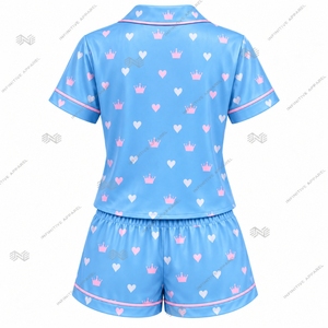 ชุดนอนผ้าซาตินสำหรับผู้หญิง JJOA Jack and Jill of America สีฟ้าอ่อนและชมพู แขนสั้น เสื้อและกางเกงขาสั้น ขายส่งแบบกำหนดเองได้ - Product Image 2