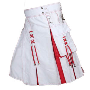 Kilt écossais blanc et rouge avec détails de laçage, design utilitaire, kilt moderne de style Highland 2026 - Product Image 2
