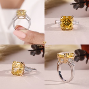แหวนทองคำแท้ 14K ประดับเพชร CVD แล็บโกรว์ 7.00 กะรัต รับรองโดย IGI ทรงเรเดียนท์คัท ดีไซน์ทันสมัยสำหรับผู้หญิง ความใส VS2 สีเหลืองสดใส - Product Image 5
