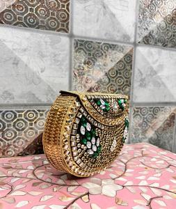 Sacs en résine de pierre et pochettes en résine Kundan, sacs à bandoulière de créateur pour femmes, sacs à main en résine marbrée verte, pochette MOP - Product Image 3