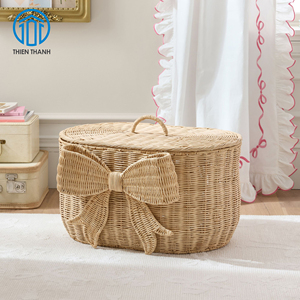 ตะกร้าเก็บของสานมือพร้อมฝาปิด ตะกร้าหวายตกแต่งบ้าน โรงงานขายส่ง - Product Image 3