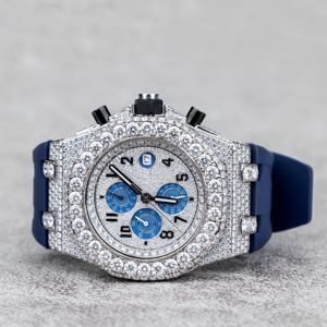 Custom Handmade Half Iced Out White/Blue Dial VVS Moissanite Diamond <b>Mechanical</b> Fully Customized Men's Wrist <b>Watch</b> - Product Image 2