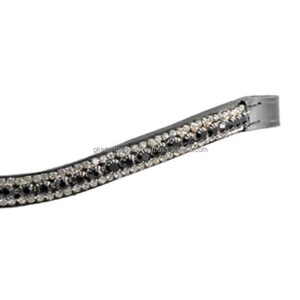 Banda Frontal para Brida de Caballo de Cuero Genuino Clásico de Primera Calidad, con Cristales Negros y Transparentes, Pedrería, Mega Brillante, para Carreras - Product Image 3