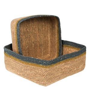 ชุดตะกร้าสานทรงสี่เหลี่ยม 2 ใบ พร้อมงานเย็บมือ ตะกร้าเก็บของ ขายส่ง เป็นมิตรกับสิ่งแวดล้อม ผลิตในเวียดนาม - Product Image 1