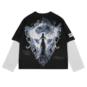 Oversized Long Sleeve T-Shirt With <b>Skull</b> And Purple Eye Print Street Style O-Neck Men's Knitted Cotton <b>Top</b> - Product Image 6