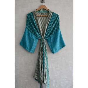 Kimono largo bohemio de seda con patchwork, talla grande, transpirable, para otoño, hecho a mano, bata nupcial estampada para descansar - Product Image 1