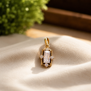 14K Gold Plated Baguette Cut Moissanite Pendant Necklace Vintage Star <b>Frame</b> Link Chain Geometric Design for Women's Engagement - Product Image 1