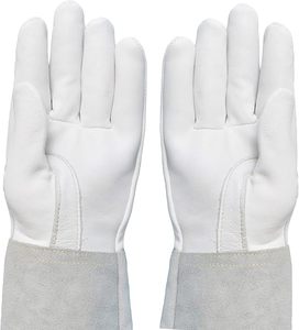 Gants de sécurité en cuir blanc, texture lisse, durables, antidérapants, manchette droite, usage général - Product Image 1