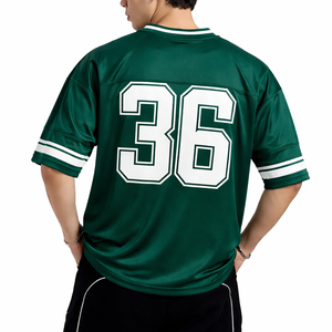 Maillots de football américain sublimés verts pour hommes – Maillot de football uni en polyester maillé, vêtement de sport à enfiler - Product Image 6
