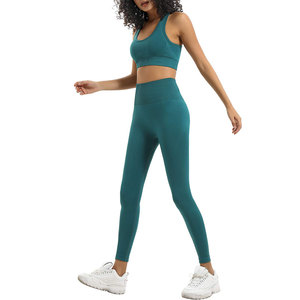 Seamless Yoga <b>Set</b> 2 Piece High Waist Crop Top & Full Length Leggings Solid Color Racerback Sport Wear for Women - Product Image 3
