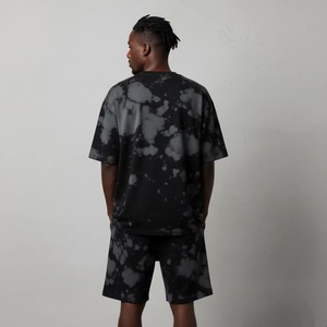 Conjunto de Camiseta y Pantalones Cortos para Hombre, Cuello Redondo, Tie-Dye Negro, Corte Holgado, Transpirable, Diseño Estampado, Logotipo Frontal, para Todas las Temporadas - Product Image 4
