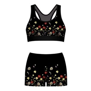Conjunto de Yoga Personalizado al por Mayor para Mujer, 2 Piezas, Sujetador Deportivo y Pantalones Cortos de Cintura Alta con Estampado Floral, Ropa Deportiva para Gimnasio, Conjunto a Juego para Entrenamiento, OEM - Product Image 1
