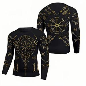 เสื้อแรชการ์ดแขนยาวสำหรับผู้ชาย สีดำขาว พิมพ์ลายมังกรนอร์ส แห้งเร็ว ผลิตจากโพลีเอสเตอร์ - Product Image 2