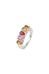 Multi Sapphire and Diamond <b>Ring</b> in 92.5 Sterling <b>Silver</b> KLSR-11817 - Product Image 2