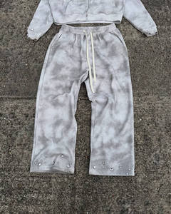 Conjunto Deportivo para Hombre, 100% Algodón, Lavado Ácido, Estampado Completo, Sudadera con Pedrería y Pantalones Deportivos Acampanados - Product Image 4