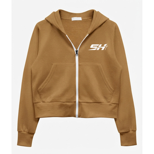 Haut court à capuche personnalisé pour femme, style athlétique décontracté streetwear, épaules tombantes, respirant, écologique, tricoté, prix bas - Product Image 1
