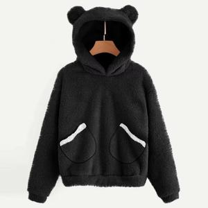 เสื้อฮู้ดขนแกะสีน้ำตาล มีหูหมีและกระเป๋าเสื้อ ทรงโอเวอร์ไซส์ ใส่ได้ทั้งชายและหญิง เสื้อโค้ทลำลองสำหรับฤดูหนาว เสื้อฮู้ดขนเฟอร์ - Product Image 5