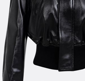 <b>Black</b> Leather Bomber <b>Jacket</b> Women, Vintage Cropped Oversized, Streetwear Style Trending Fashion - Product Image 3
