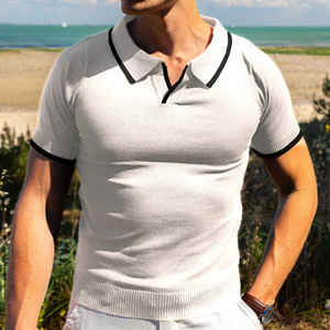 Custom Knitted Short-sleeved <b>Turtleneck</b> Summer Luxury Cotton t Shirt <b>Mens</b> Short Sleeve - Product Image 1