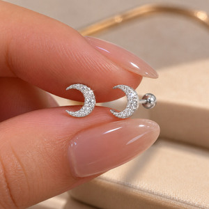 925 Sterling Silver Dainty Gold Crescent Moon Channel Setting <b>Fine</b> <b>Stud</b> <b>Earrings</b> - Product Image 4