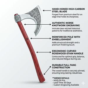 MS Enterprises Industrial Grade High Carbon Steel Flat Backed Double Blade Splitting <b>Axe</b> Handmade Etched Wooden Handle OEM - Product Image 3