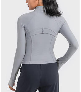 Summer New Zipper Yoga Jacket Long Sleeve Sports <b>Top</b> with <b>Thumb</b> <b>Holes</b> Lightweight Breathable Womens Clothing for Outdoor Running - Product Image 4
