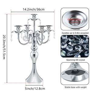 Candélabre en argent à 5 bras, porte-bougie, centre de table de mariage, décoration en métal durable - Product Image 4