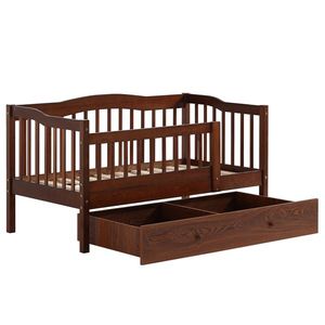 FCH Brown Painted <b>Pine</b> Toddler <b>Bed</b> with Bottom Drawer and Side Car <b>Bed</b> Vertical Fence Design Kids' Furniture - Product Image 5