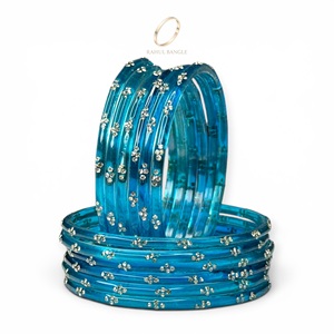 High Demand Sky Blue Raindrop Kashmiri Glass <b>Bangles</b> Set Pearl Work Gold Plated Women Fashion Indian Wedding Jewelry Wholesale - Product Image 3