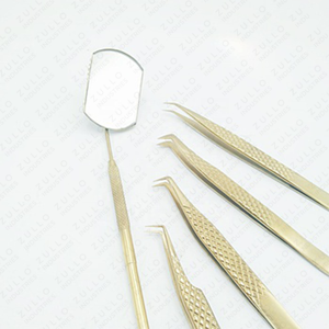 Premium Gold Plated Stainless Steel Eyelash Tweezers Set with Lash Mirror, Professional <b>Tools</b> for Extensions and Salons - Product Image 3