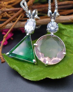 Collier pendentif en quartz rose et quartz vert, pierre naturelle double, chaîne en argent, bijoux de guérison, cadeau pour femmes et hommes - Product Image 1