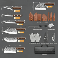 Couteau de boucher de qualité supérieure, acier chinois à haute teneur en carbone, ensemble de couteaux de cuisine, manches en bois, multi-usages, avec sacs en nylon portables