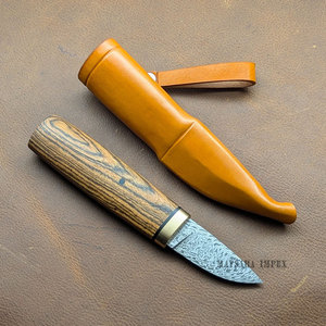 Handmade Wooden Handle Birka Puukko Knife High Carbon Steel Bushcraft Hunting Knife with Leather Sheath - Product Image 5
